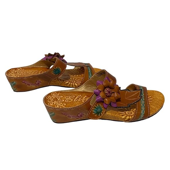 Elite by Corkus COURTNEY Womens Tooled Leather Sandals Size 6 Beachy Cruisewear - Picture 3 of 6